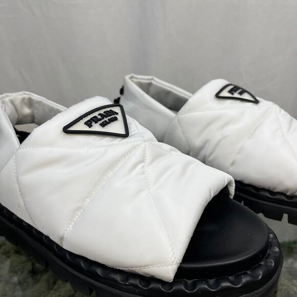 PRADA Padded Nylon White Slingback Sandals SZ 37.5 - Picture 3 of 11